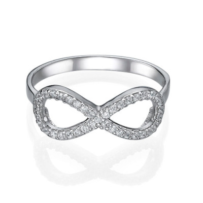 Silver Cubic Zirconia Encrusted Infinity Personalised Ring - AMAZINGNECKLACE.COM