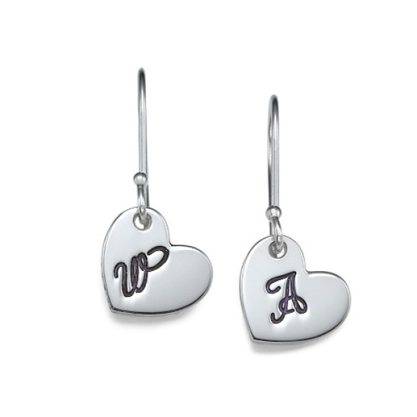 Silver Dangling Heart Personalised Earrings with Initial - AMAZINGNECKLACE.COM