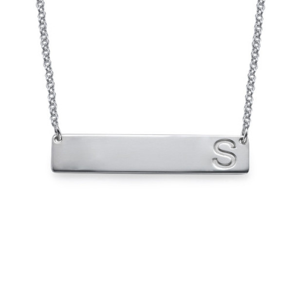 Silver Horizontal Initial Bar Personalised Necklace - AMAZINGNECKLACE.COM