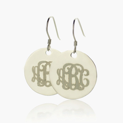 Disc Signet Monogrammed Personalised Earrings Sterling Silver - AMAZINGNECKLACE.COM