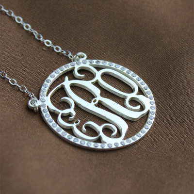 Birthstone Circle Monogram Personalised Necklace Sterling Silver  - AMAZINGNECKLACE.COM