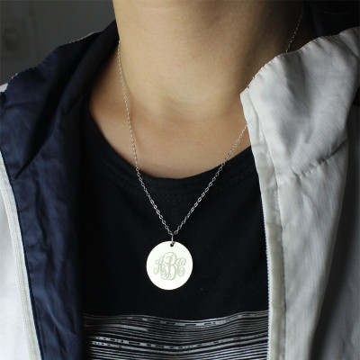Engraved Disc Monogram Personalised Necklace Sterling Silver - AMAZINGNECKLACE.COM