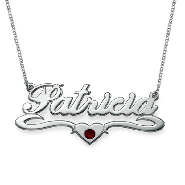Silver and Swarovski Middle Heart Name Personalised Necklace - AMAZINGNECKLACE.COM