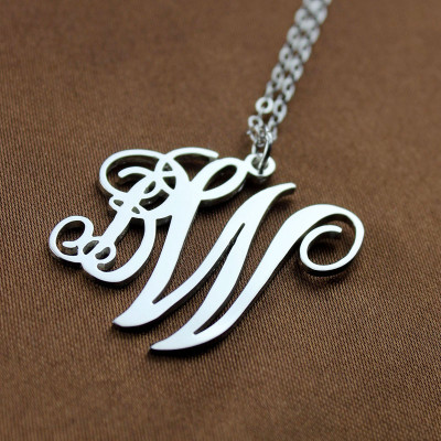 Personalised 2 Initial Monogram Necklace Sterling Silver - AMAZINGNECKLACE.COM