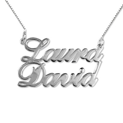 Silver Two Name Pendant Personalised Necklace - AMAZINGNECKLACE.COM