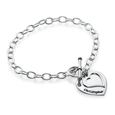 Sterling Silver Double Heart Charm Personalised Bracelet/Anklet - AMAZINGNECKLACE.COM