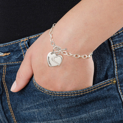 Sterling Silver Double Heart Charm Personalised Bracelet/Anklet - AMAZINGNECKLACE.COM