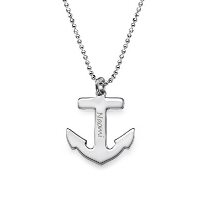Sterling Silver Engraved Anchor Personalised Necklace - AMAZINGNECKLACE.COM