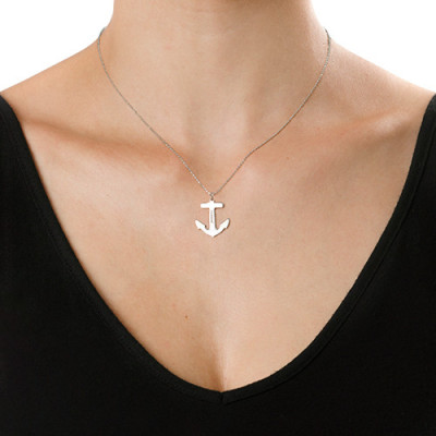 Sterling Silver Engraved Anchor Personalised Necklace - AMAZINGNECKLACE.COM