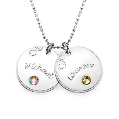 Sterling Silver Engraved Personalised Necklace with Birthstone  - AMAZINGNECKLACE.COM