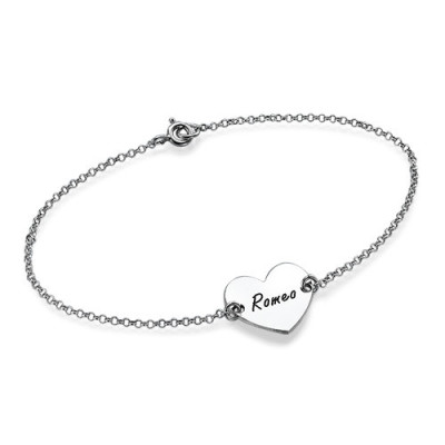 Sterling Silver Engraved Heart Couples Personalised Bracelet/Anklet - AMAZINGNECKLACE.COM