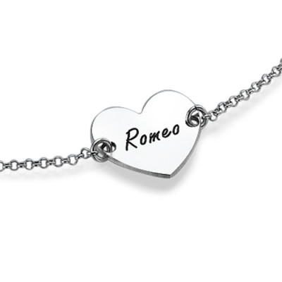 Sterling Silver Engraved Heart Couples Personalised Bracelet/Anklet - AMAZINGNECKLACE.COM