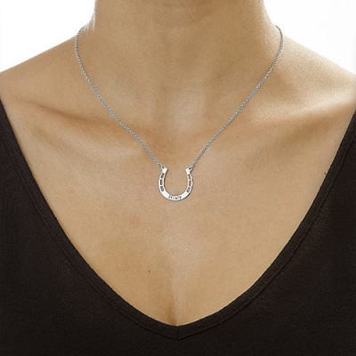 Sterling Silver Engraved Horseshoe Personalised Necklace - AMAZINGNECKLACE.COM