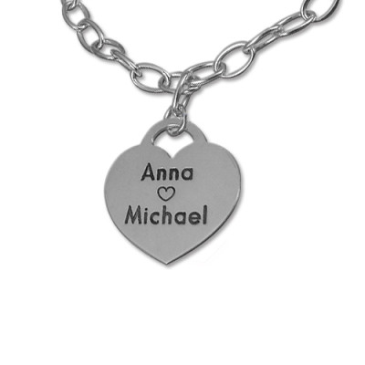 Sterling Silver Heart Charm Personalised Bracelet/Anklet - AMAZINGNECKLACE.COM