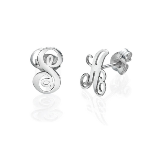Sterling Silver Initial Stud Personalised Earrings - AMAZINGNECKLACE.COM