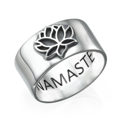 Sterling Silver Lotus Flower Personalised Ring - AMAZINGNECKLACE.COM