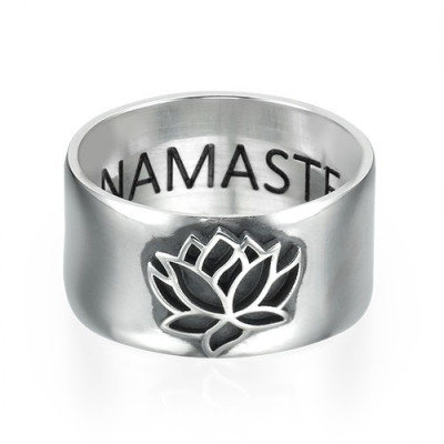 Sterling Silver Lotus Flower Personalised Ring - AMAZINGNECKLACE.COM