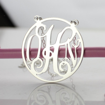 Sterling Silver Circle Monogram Personalised Necklace - AMAZINGNECKLACE.COM