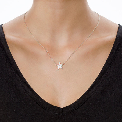 Sterling Silver Star Initial Personalised Necklace - AMAZINGNECKLACE.COM