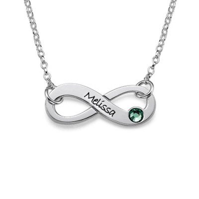 Silver Engraved Swarovski Infinity Personalised Necklace - AMAZINGNECKLACE.COM