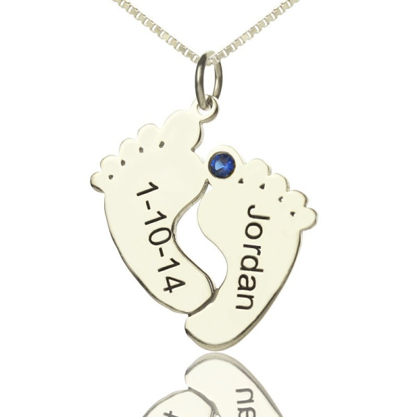 Personalised Memory Feet Necklace with Date  Name Sterling Silver - AMAZINGNECKLACE.COM
