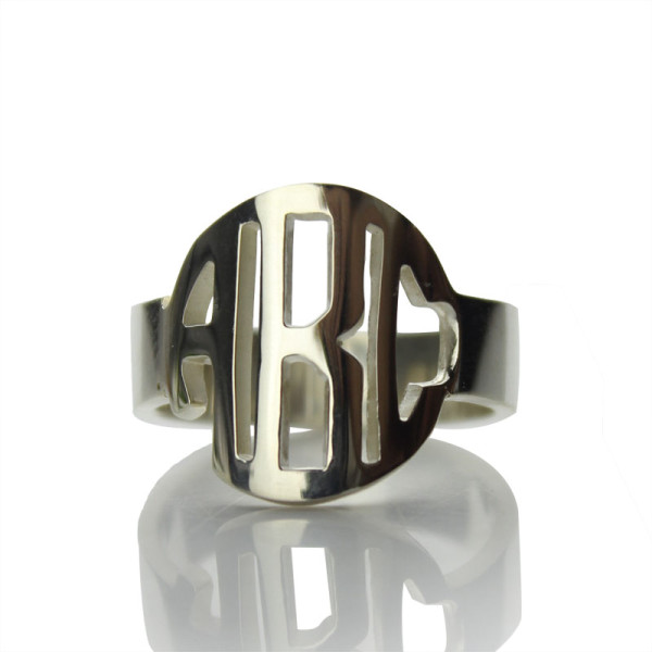 Circle Block Monogram 3 Initials Personalised Ring Solid White Gold Personalised Ring - AMAZINGNECKLACE.COM