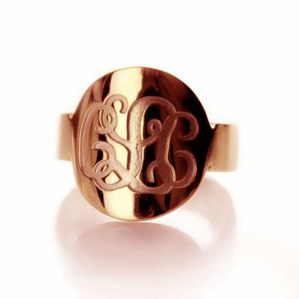 Solid Rose Gold Engraved Monogram Itnitial Personalised Ring - AMAZINGNECKLACE.COM