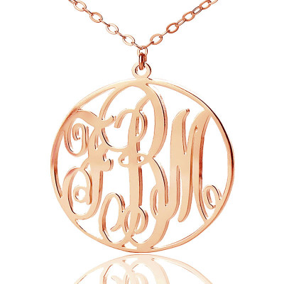 Personalised 18ct Rose Gold Plated Vine Font Circle Initial Monogram Necklace - AMAZINGNECKLACE.COM