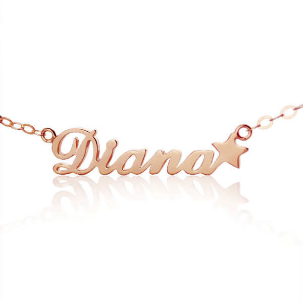 18ct Rose Gold Plated Carrie Style Name Personalised Necklace With Star - AMAZINGNECKLACE.COM