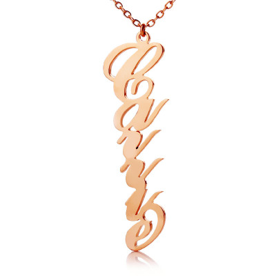 Solid Rose Gold Personalised Vertical Carrie Style Name Necklace - AMAZINGNECKLACE.COM