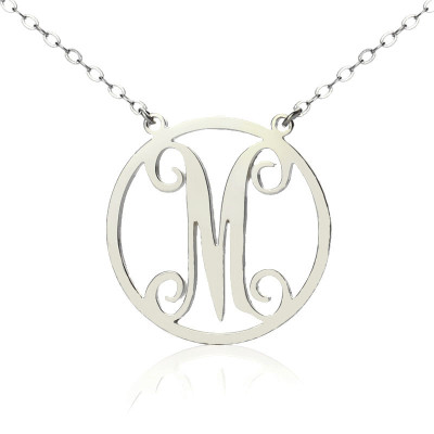 Solid White Gold 18ct Single Initial Circle Monogram Personalised Necklace - AMAZINGNECKLACE.COM