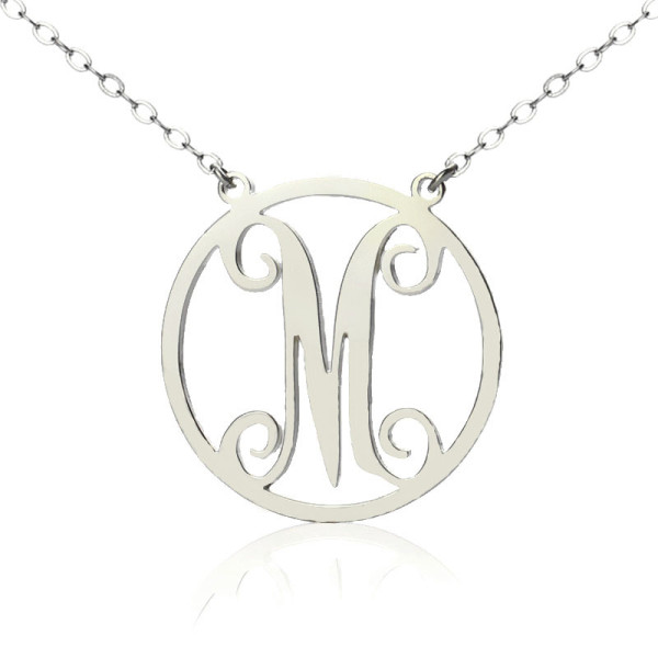Solid White Gold 18ct Single Initial Circle Monogram Personalised Necklace - AMAZINGNECKLACE.COM