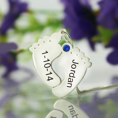 Personalised Memory Feet Necklace with Date  Name Sterling Silver - AMAZINGNECKLACE.COM