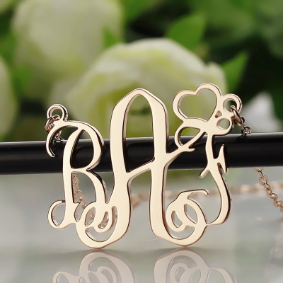 Personalised Initial Monogram Necklace 18ct Solid Rose Gold With Heart - AMAZINGNECKLACE.COM