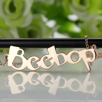 Solid Rose Gold Personalised Beetle font Letter Name Necklace - AMAZINGNECKLACE.COM