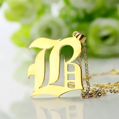 Solid 18ct Gold Plated Old English Style Single Initial Name Personalised Necklace - AMAZINGNECKLACE.COM