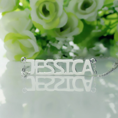 Solid White Gold Plated Jessica Style Name Personalised Necklace - AMAZINGNECKLACE.COM