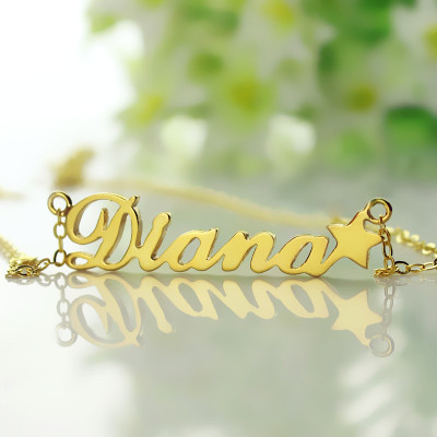 18ct Gold Plated Carrie Style Name Personalised Necklace With Star - AMAZINGNECKLACE.COM