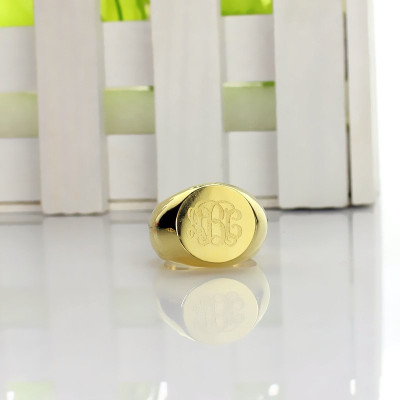 Engraved Circle Monogram Signet Personalised Ring 18ct Gold Plated - AMAZINGNECKLACE.COM