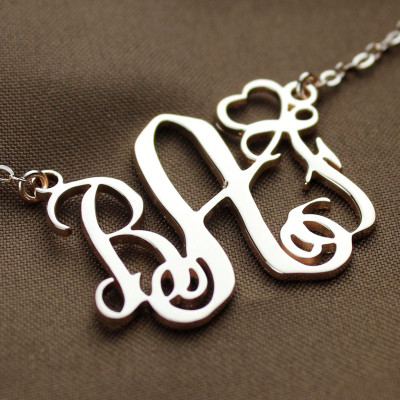 Personalised Initial Monogram Necklace 18ct Solid Rose Gold With Heart - AMAZINGNECKLACE.COM