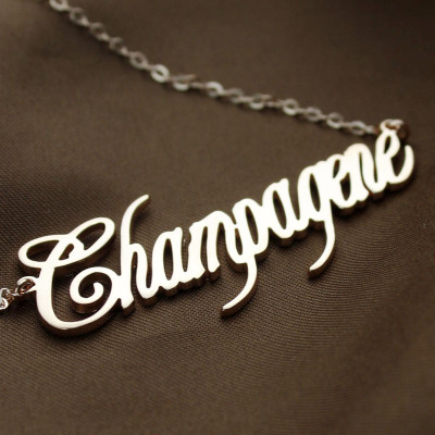 Solid Rose Gold Personalised Champagne Font Name Necklace - AMAZINGNECKLACE.COM