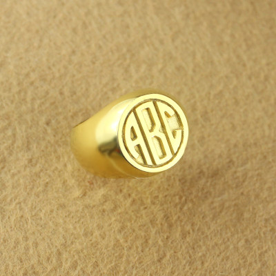 Customised Signet Personalised Ring with Block Monogram 18ct Gold Plated - AMAZINGNECKLACE.COM