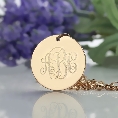 Solid Rose Gold Vine Font Disc Engraved Monogram Personalised Necklace - AMAZINGNECKLACE.COM