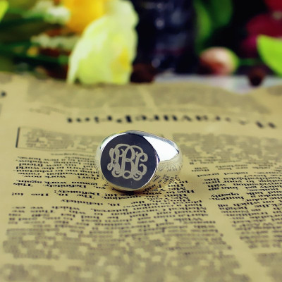 Signet Personalised Ring Sterling Silver Engraved Monogram - AMAZINGNECKLACE.COM