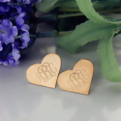 Heart Monogram Personalised Earrings Studs Cusotm Solid 18ct Rose Gold - AMAZINGNECKLACE.COM