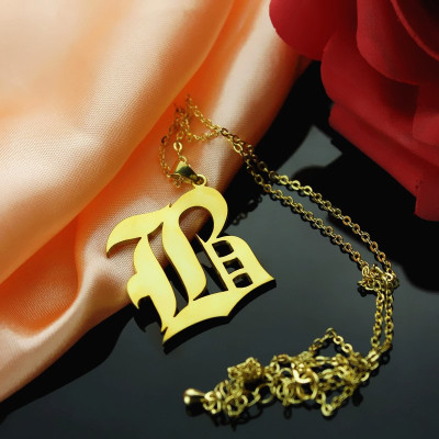 Solid 18ct Gold Plated Old English Style Single Initial Name Personalised Necklace - AMAZINGNECKLACE.COM