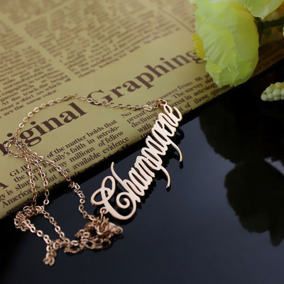 Solid Rose Gold Personalised Champagne Font Name Necklace - AMAZINGNECKLACE.COM