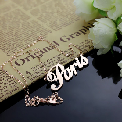 Paris Hilton Style Name Personalised Necklace 18ct Solid Rose Gold Plated - AMAZINGNECKLACE.COM