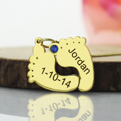 Birthstone Memory Baby Feet Charms with Date  Name 18ct Gold Plated  - AMAZINGNECKLACE.COM
