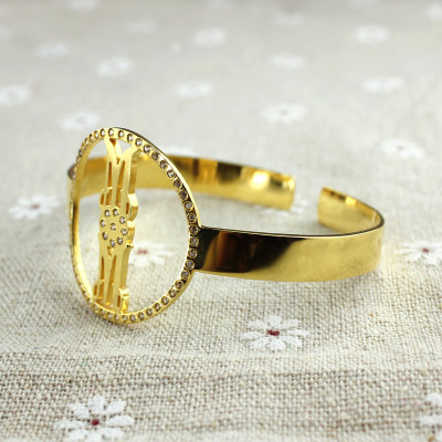 Personal Gold Plated Silver Monogram Circle Personalised Bracelet With Birthstone  - AMAZINGNECKLACE.COM
